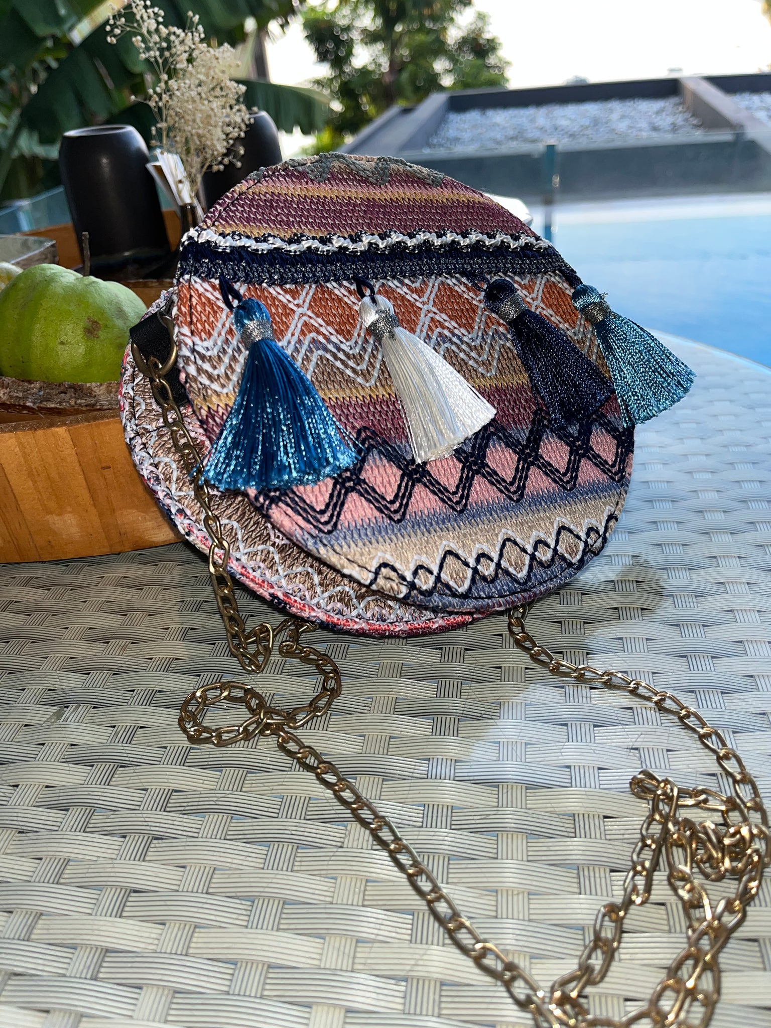 Tropical Blue Tassel Handbag